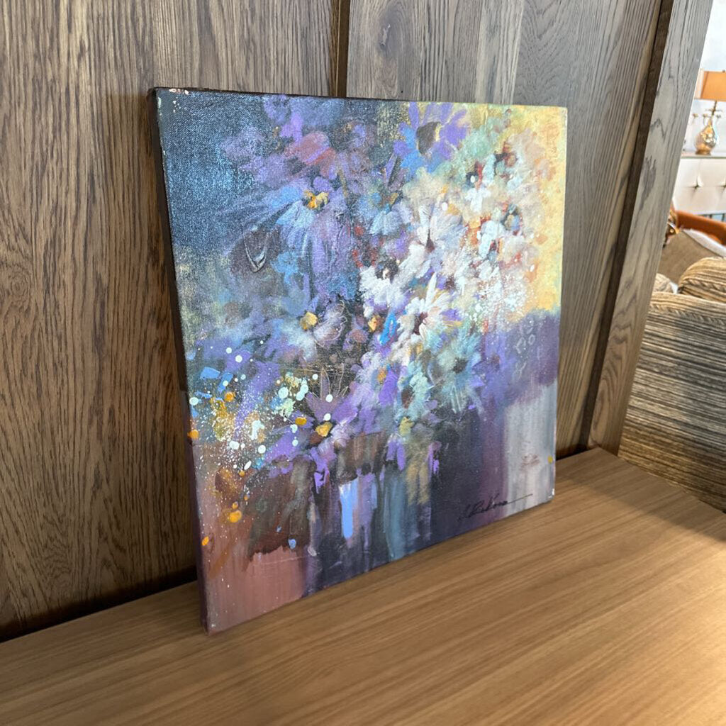 Original Abstract Purple/White Flowers By Jack Rickard - 20X20