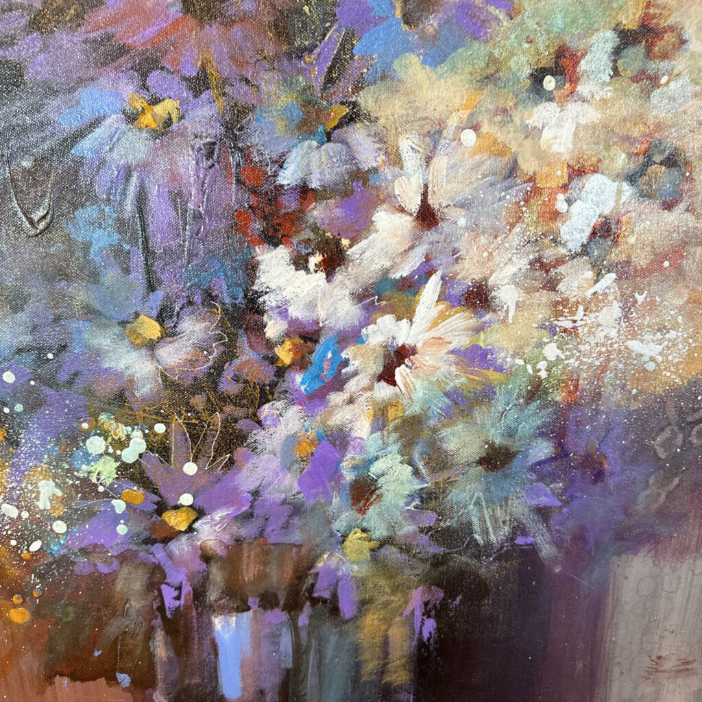 Original Abstract Purple/White Flowers By Jack Rickard - 20X20