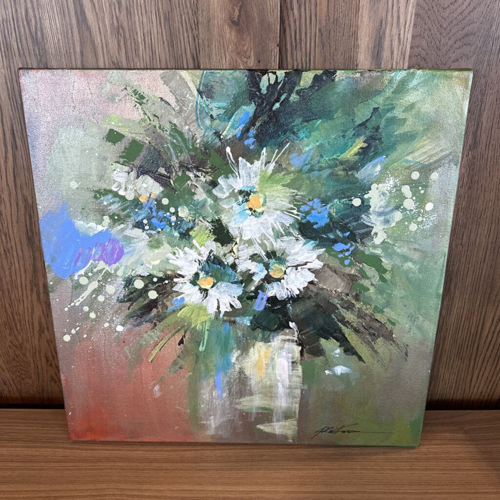 Original 3 Daisy In White Vase By Jack Rickard - 20X20