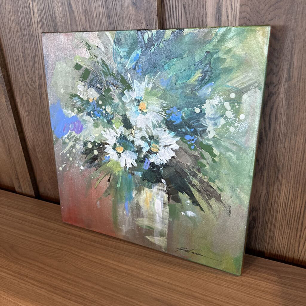 Original 3 Daisy In White Vase By Jack Rickard - 20X20