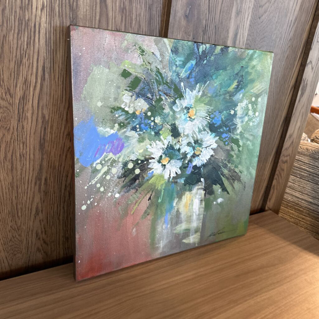 Original 3 Daisy In White Vase By Jack Rickard - 20X20