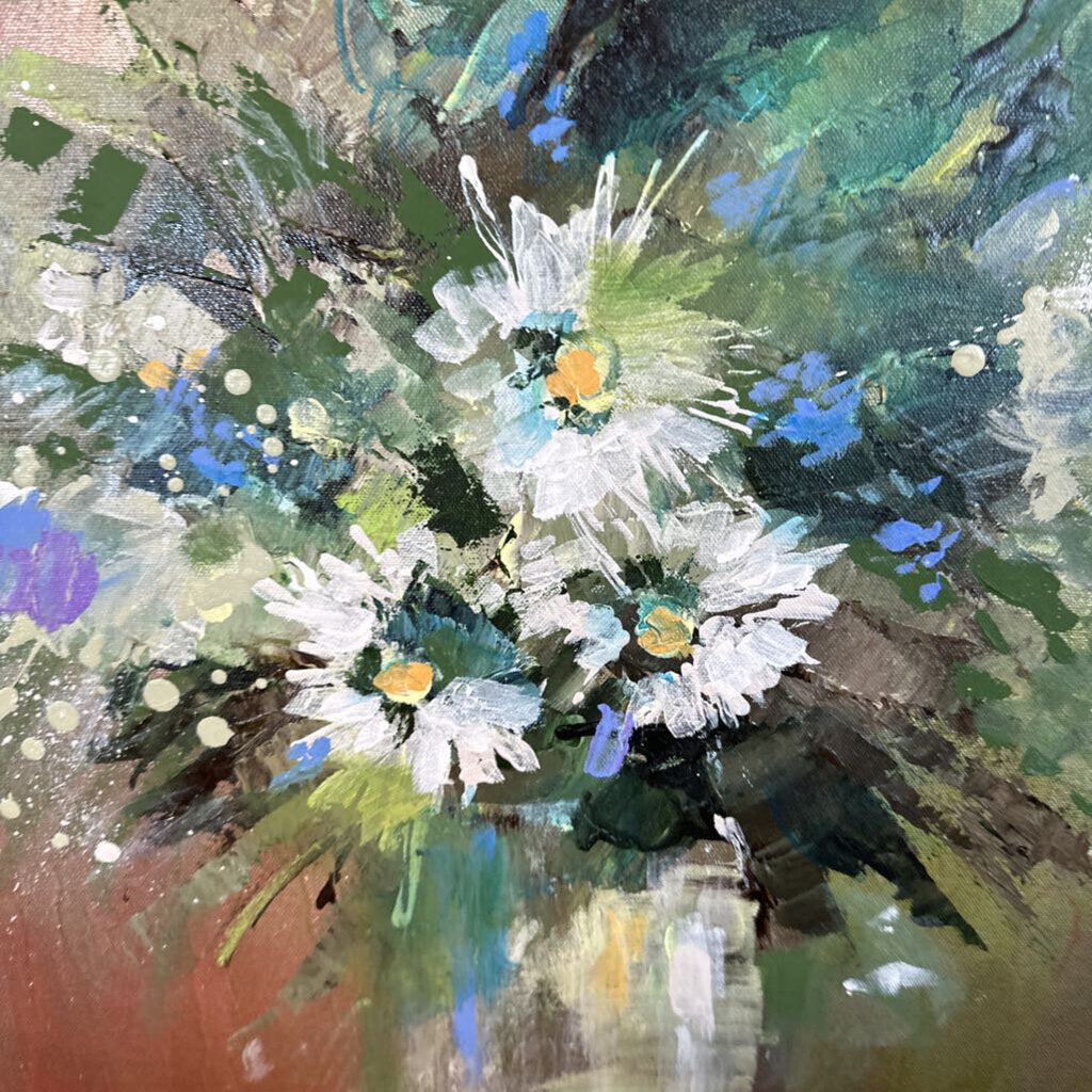Original 3 Daisy In White Vase By Jack Rickard - 20X20