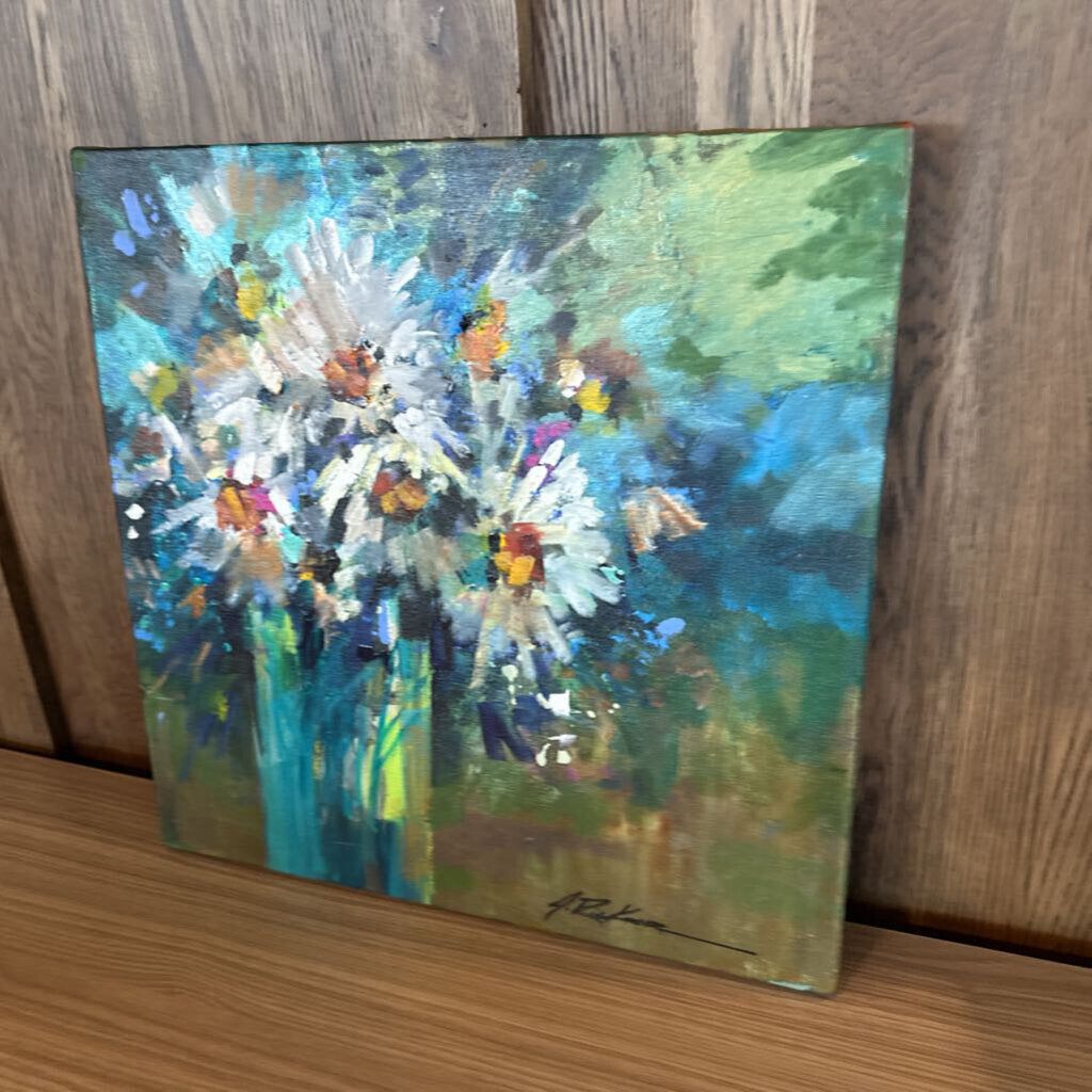 Original Daisies in Teal Vase By Jack Rickard - 20X20