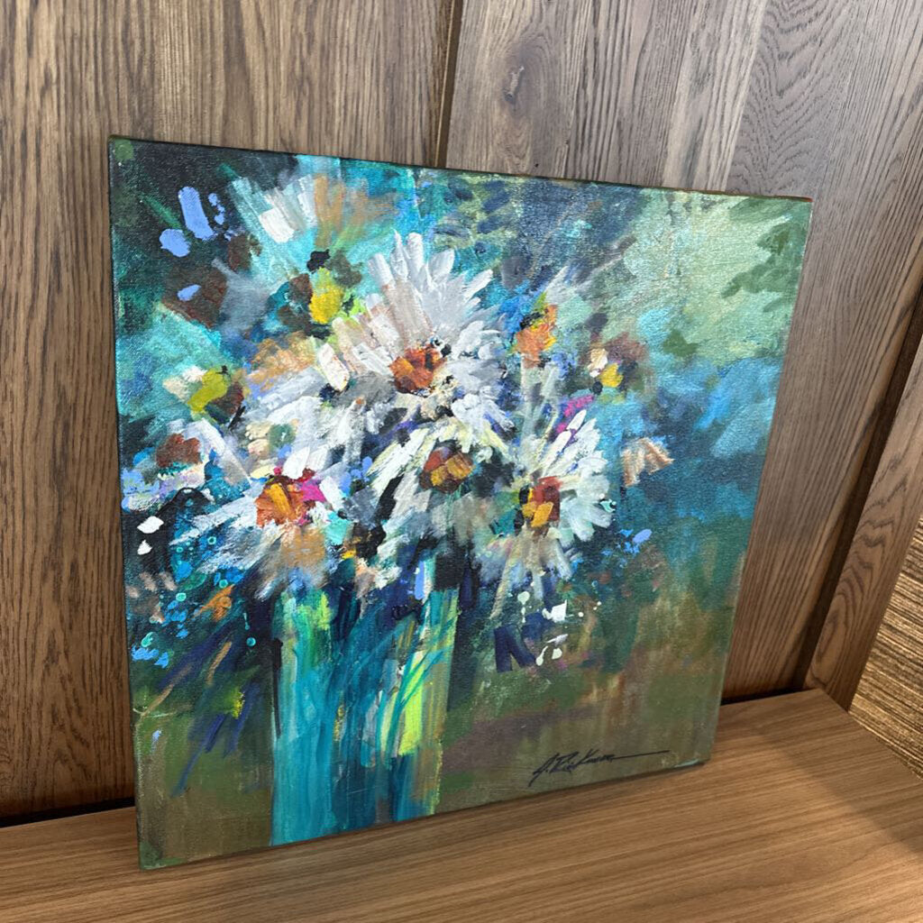 Original Daisies in Teal Vase By Jack Rickard - 20X20