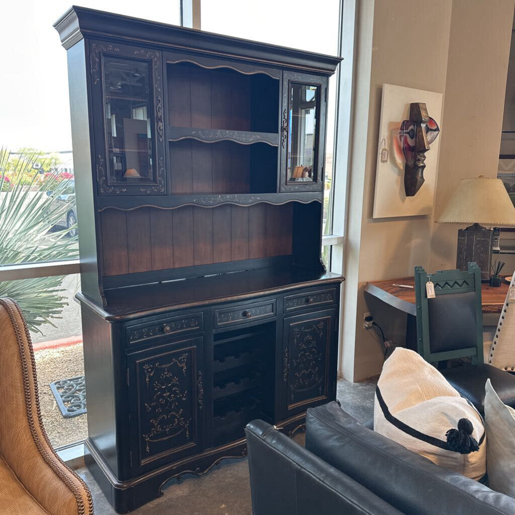 Black Hand Painted China Hutch- 56X19X84H