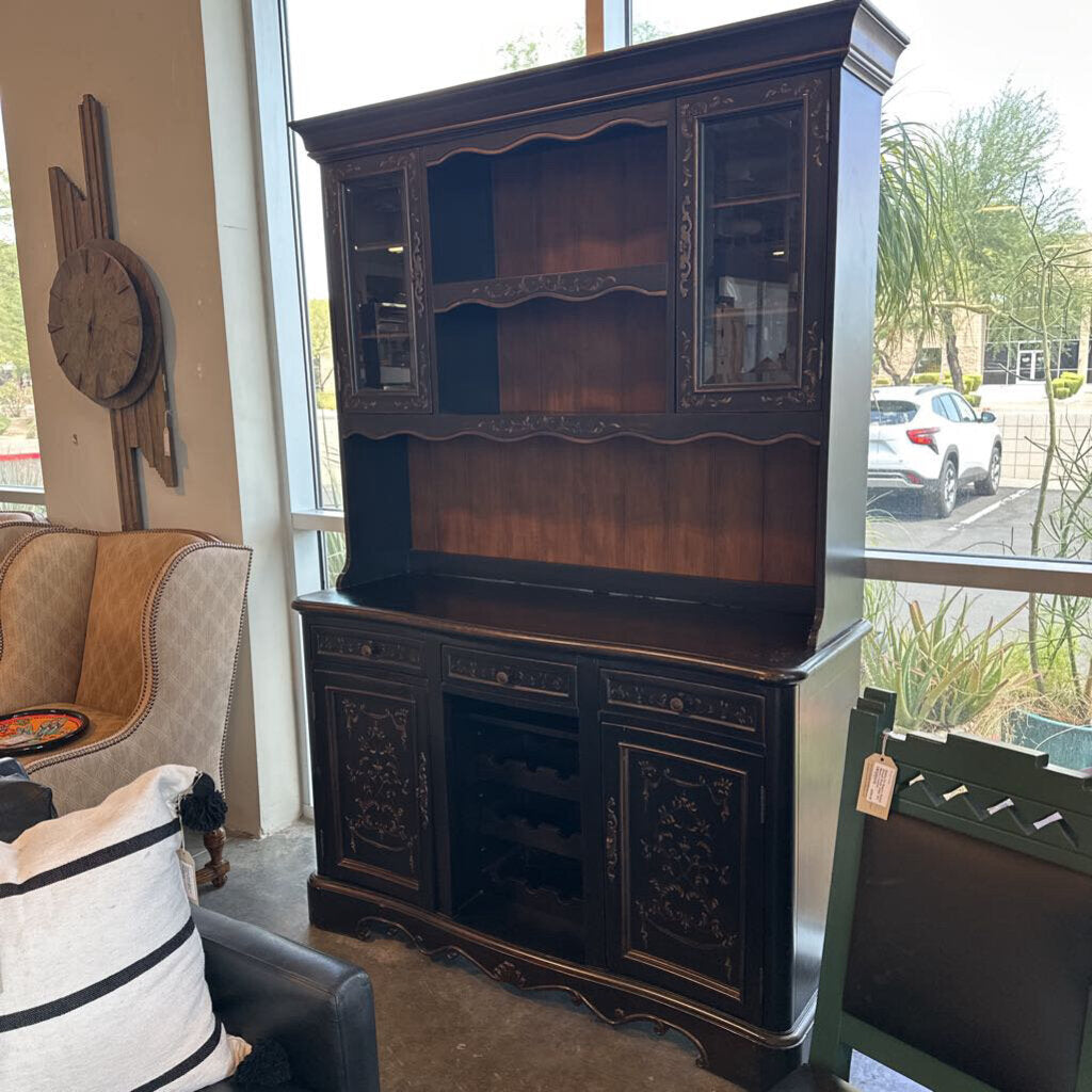 Black Hand Painted China Hutch- 56X19X84H