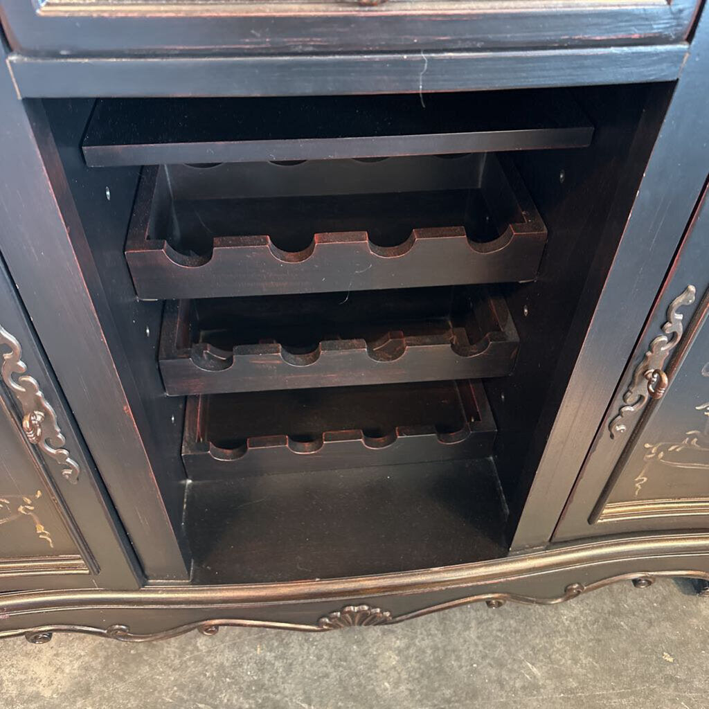 Black Hand Painted China Hutch- 56X19X84H