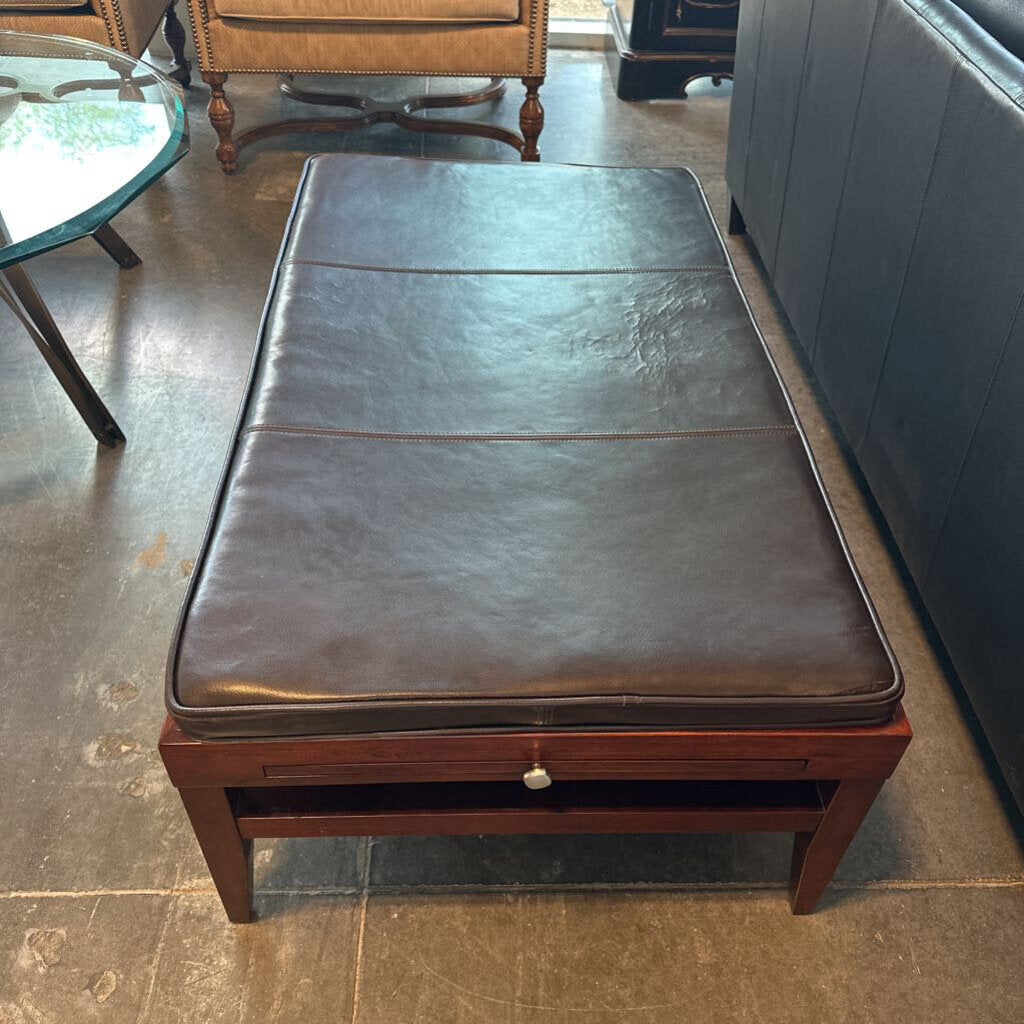 Bernhardt Leather Top Coffee Table- 47.5X28X16H-AS IS