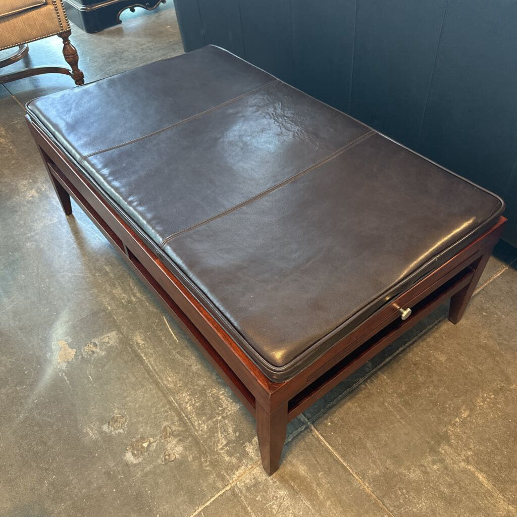 Bernhardt Leather Top Coffee Table- 47.5X28X16H-AS IS
