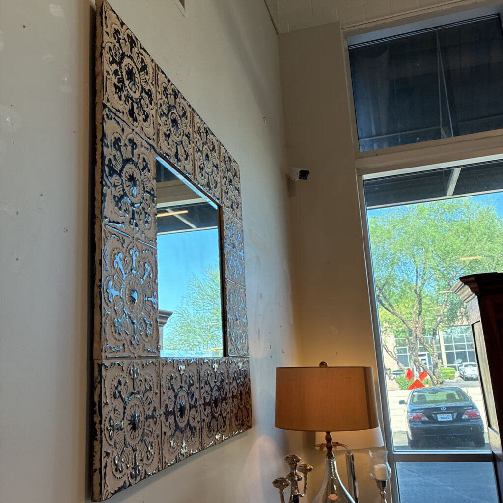Vintage Tin Ceiling Tile Mirror - 46X1X46