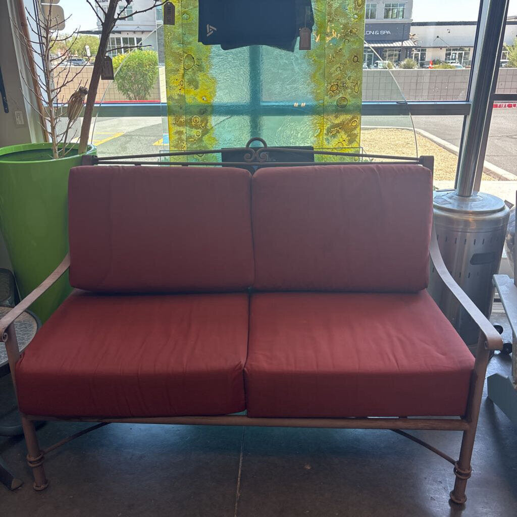 Arizona Iron Loveseat W/ Rust Cushions- 56X38X38H