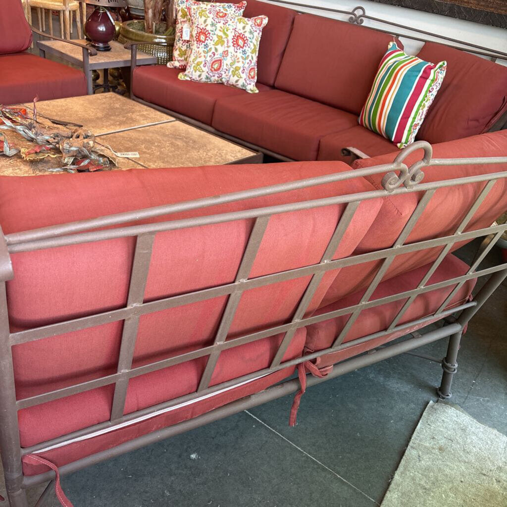 Arizona Iron Loveseat W/ Rust Cushions- 56X38X38H