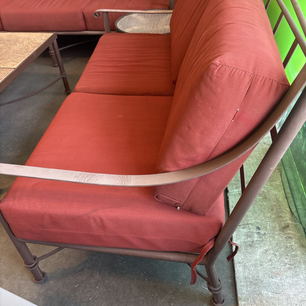 Arizona Iron Loveseat W/ Rust Cushions- 56X38X38H