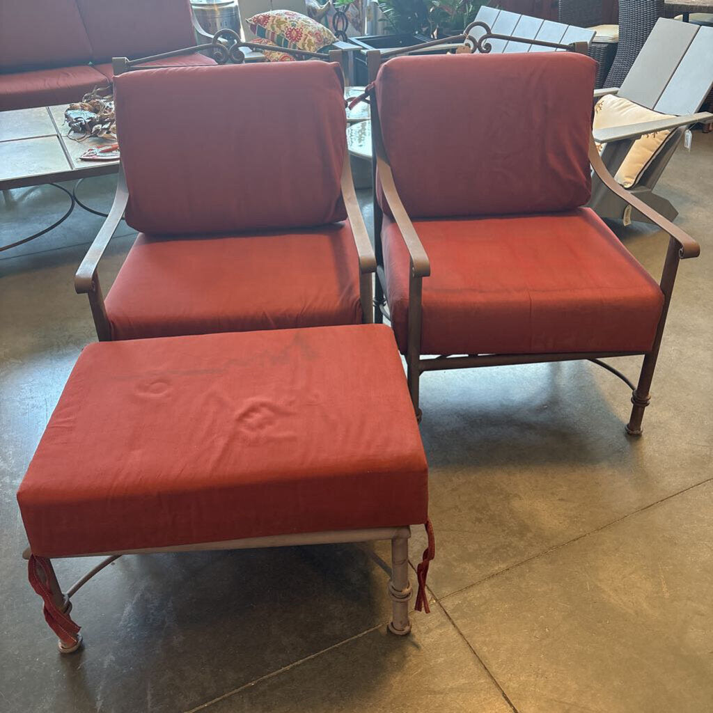 Arizona Iron Chairs W/ Single Ottoman- Pair - 36X27X40H