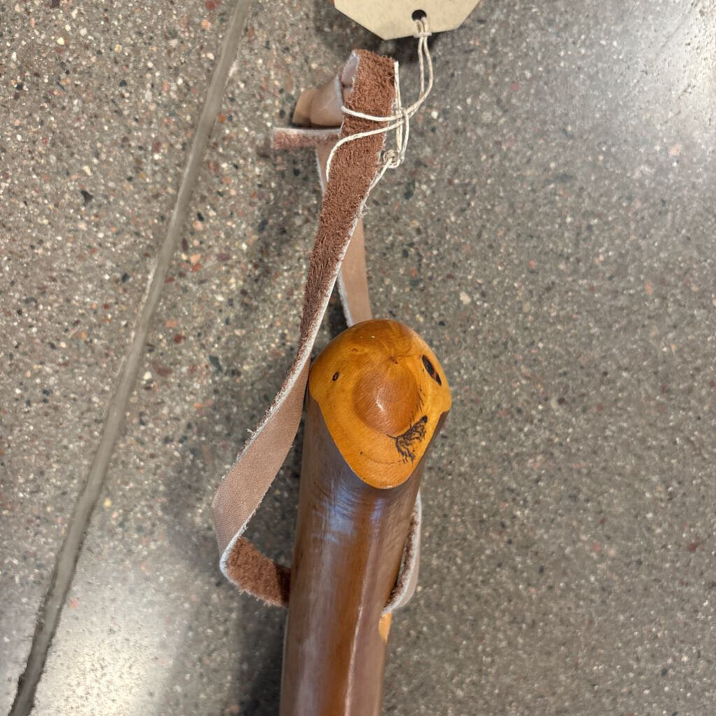 Vintage German Hand Carved Walking Stick W/ Metal Badges - 2X2X37H