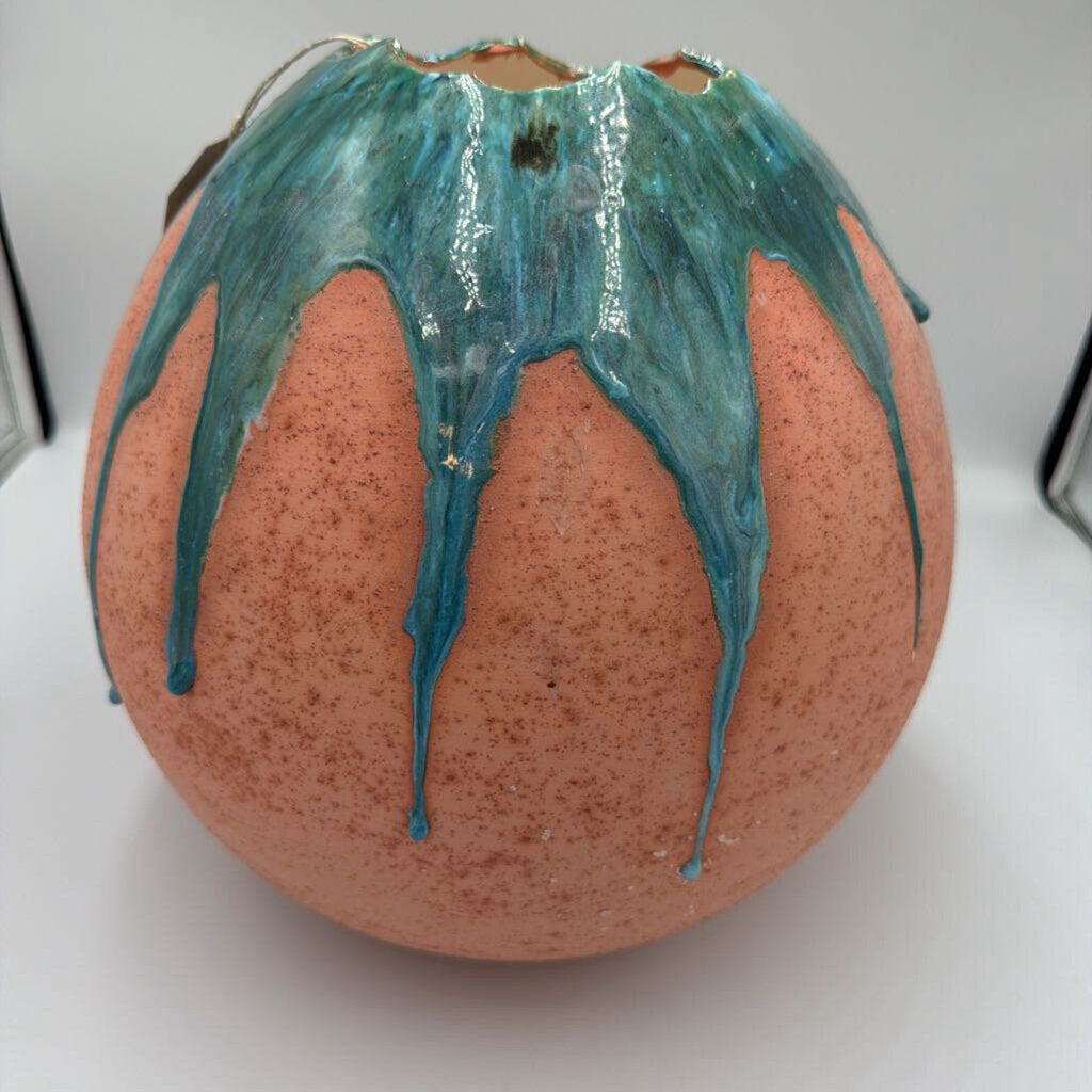 Terra Cotta Pot W/ Green Glaze- 10X10X10H