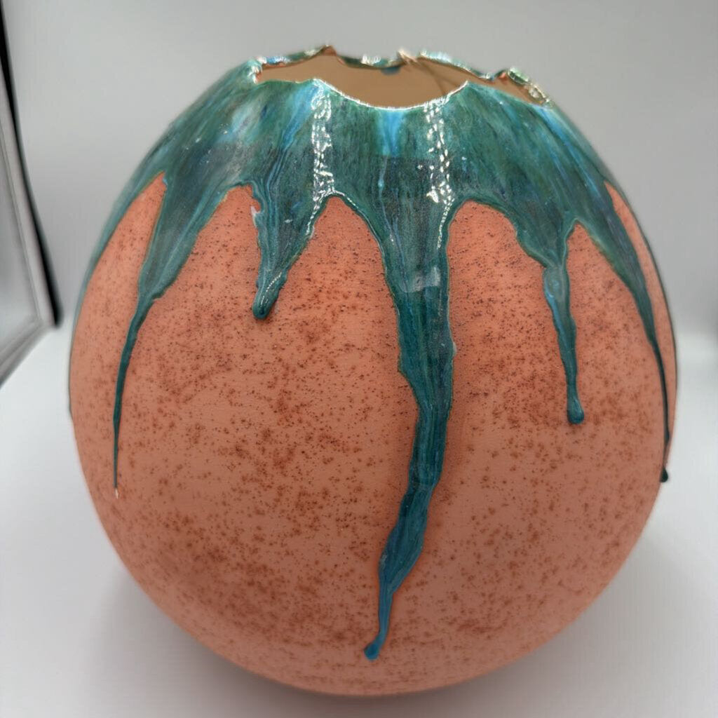 Terra Cotta Pot W/ Green Glaze- 10X10X10H