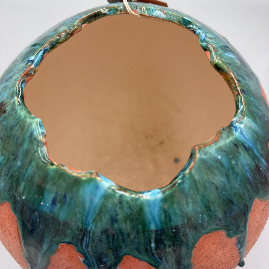 Terra Cotta Pot W/ Green Glaze- 10X10X10H