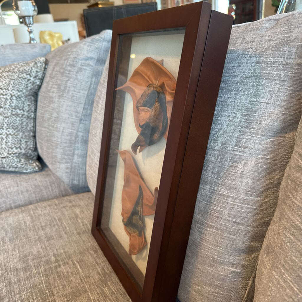 Molded Leather Face Sculptures In Shadow Box- 11X2X18.5H