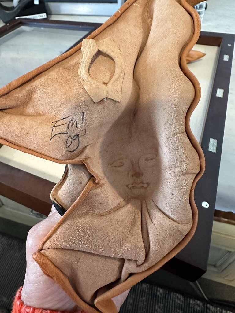 Molded Leather Face Sculptures In Shadow Box- 11X2X18.5H