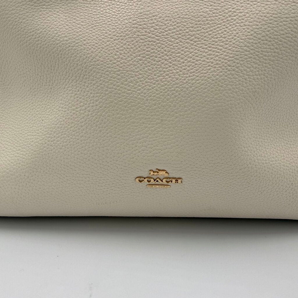 Coach Turnlock Chain Tote Chalk Pebbled Leather Shoulder Bag