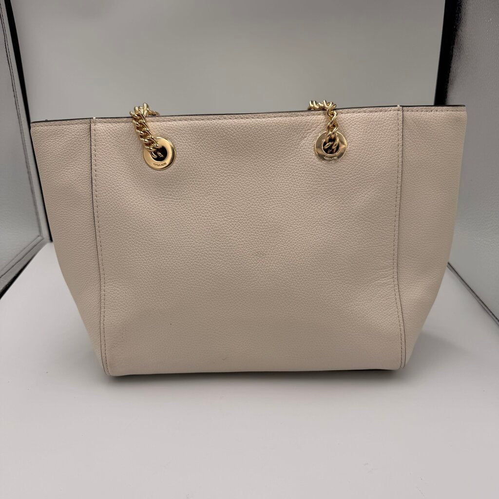 Coach Turnlock Chain Tote Chalk Pebbled Leather Shoulder Bag