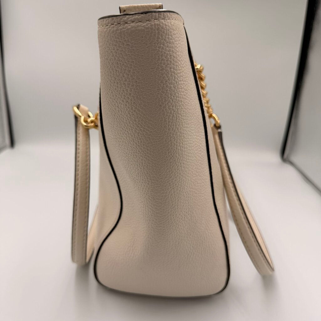 Coach Turnlock Chain Tote Chalk Pebbled Leather Shoulder Bag