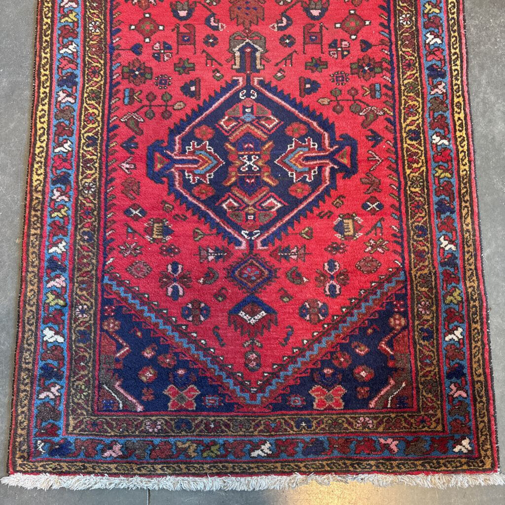 Vintage Red Hand Knotted Runner- 9'1"X3.5"