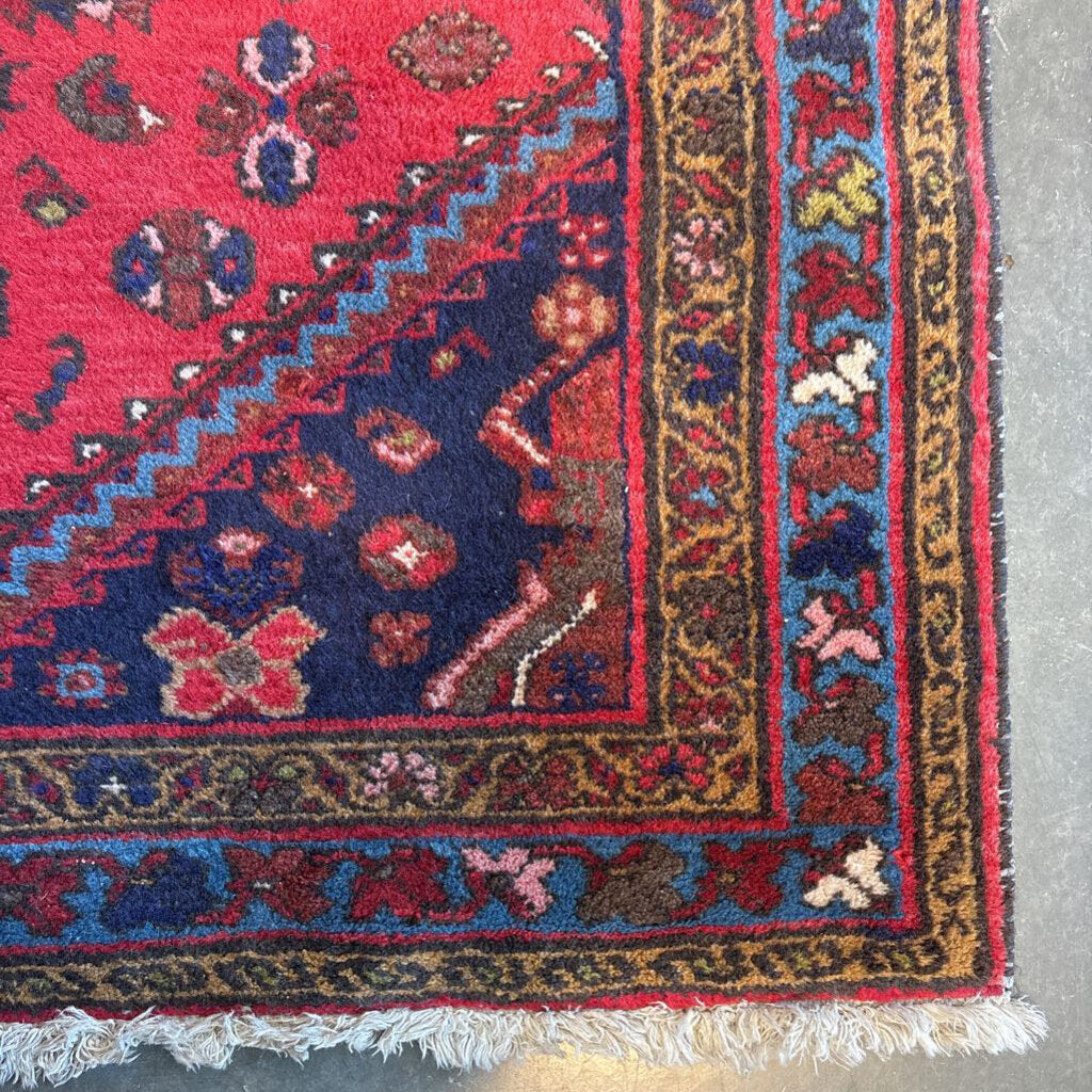 Vintage Red Hand Knotted Runner- 9'1"X3.5"