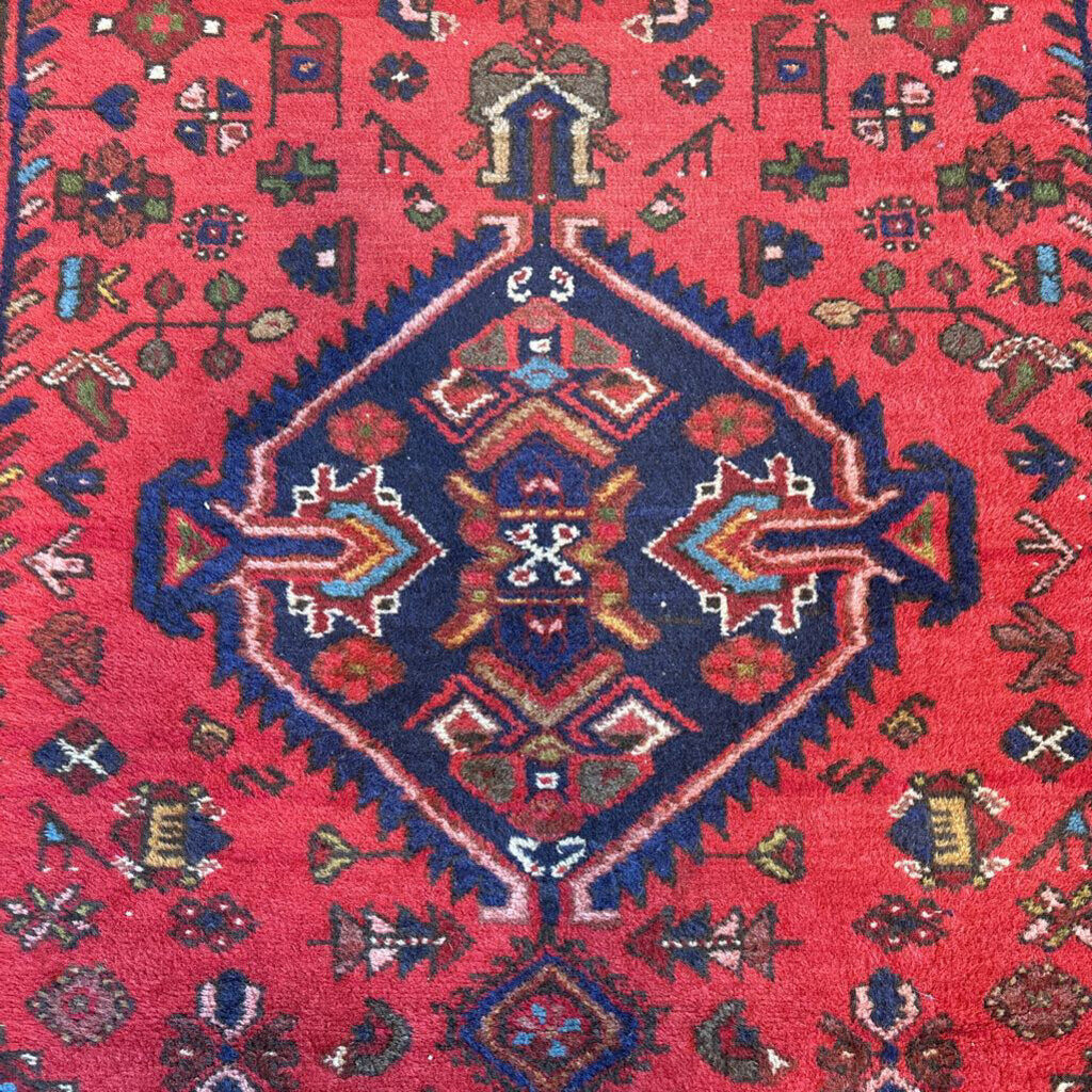 Vintage Red Hand Knotted Runner- 9'1"X3.5"