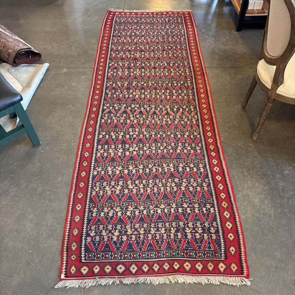 Vintage Red Kilim Runner- 9'7"X3'3"