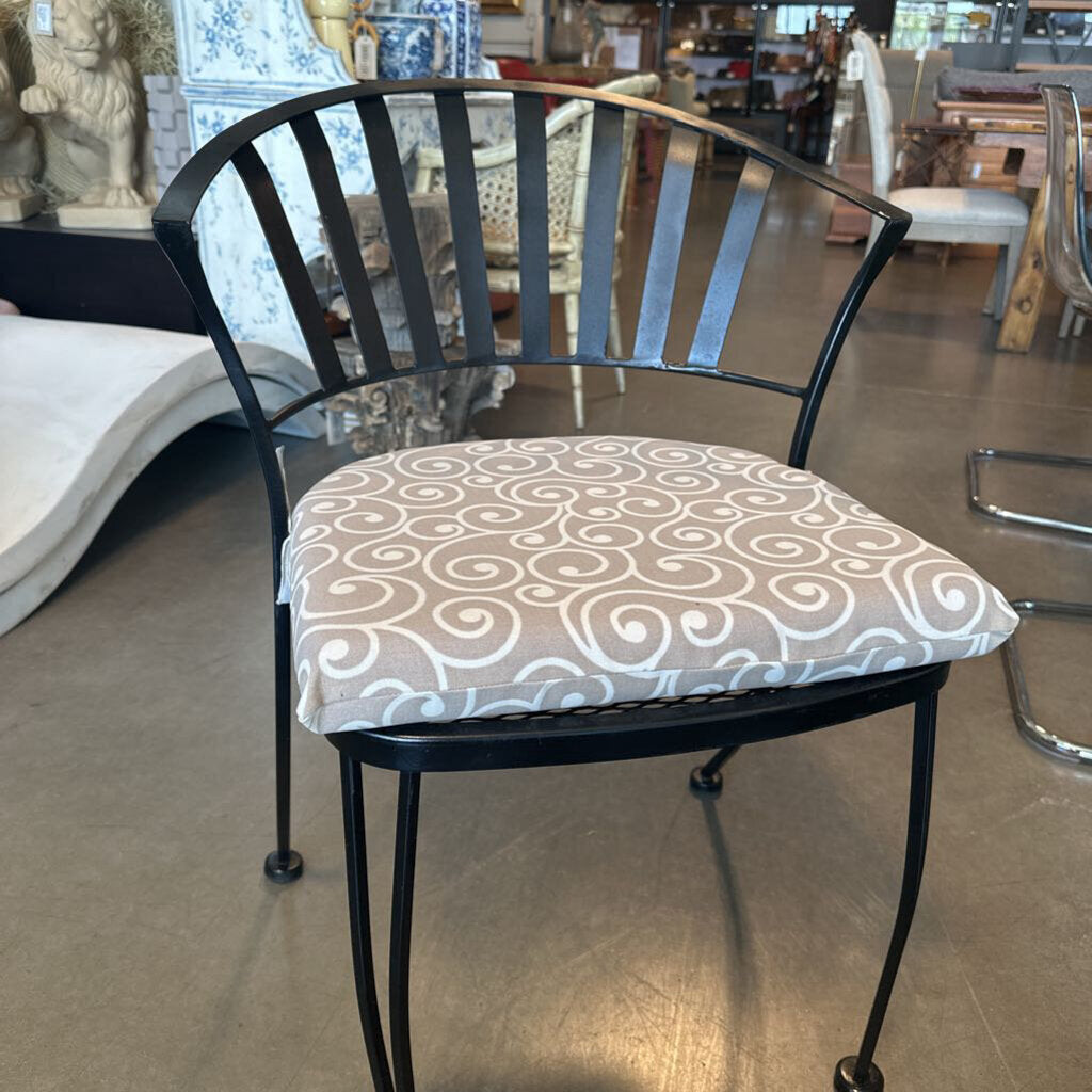 Black Iron Curved Metal Chairs W/ Cushions- Set of 4