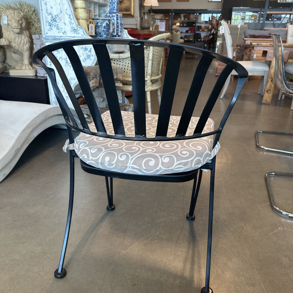 Black Iron Curved Metal Chairs W/ Cushions- Set of 4