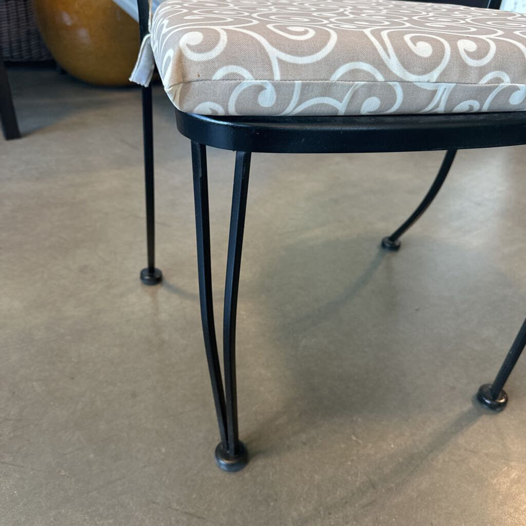 Black Iron Curved Metal Chairs W/ Cushions- Set of 4