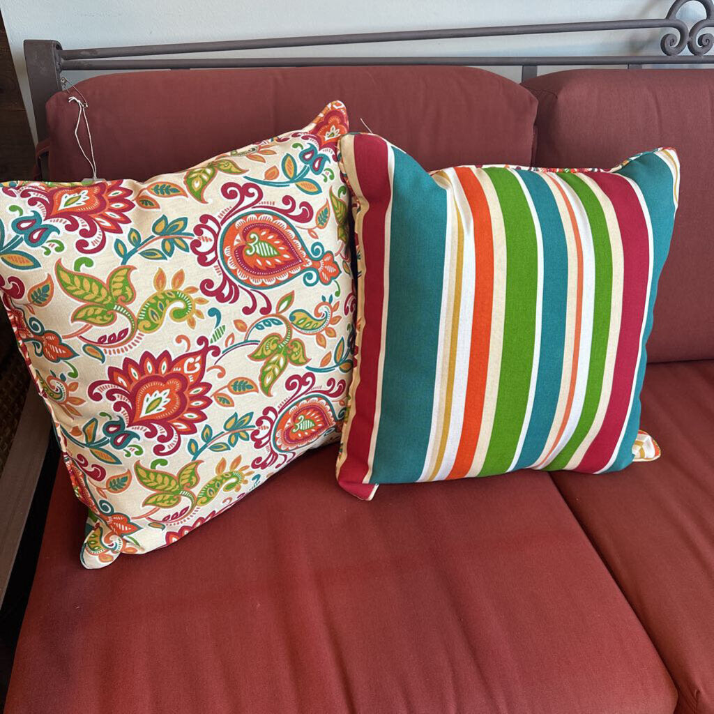Sunbrella Floral & Striped Reversible Pillow- 19X19
