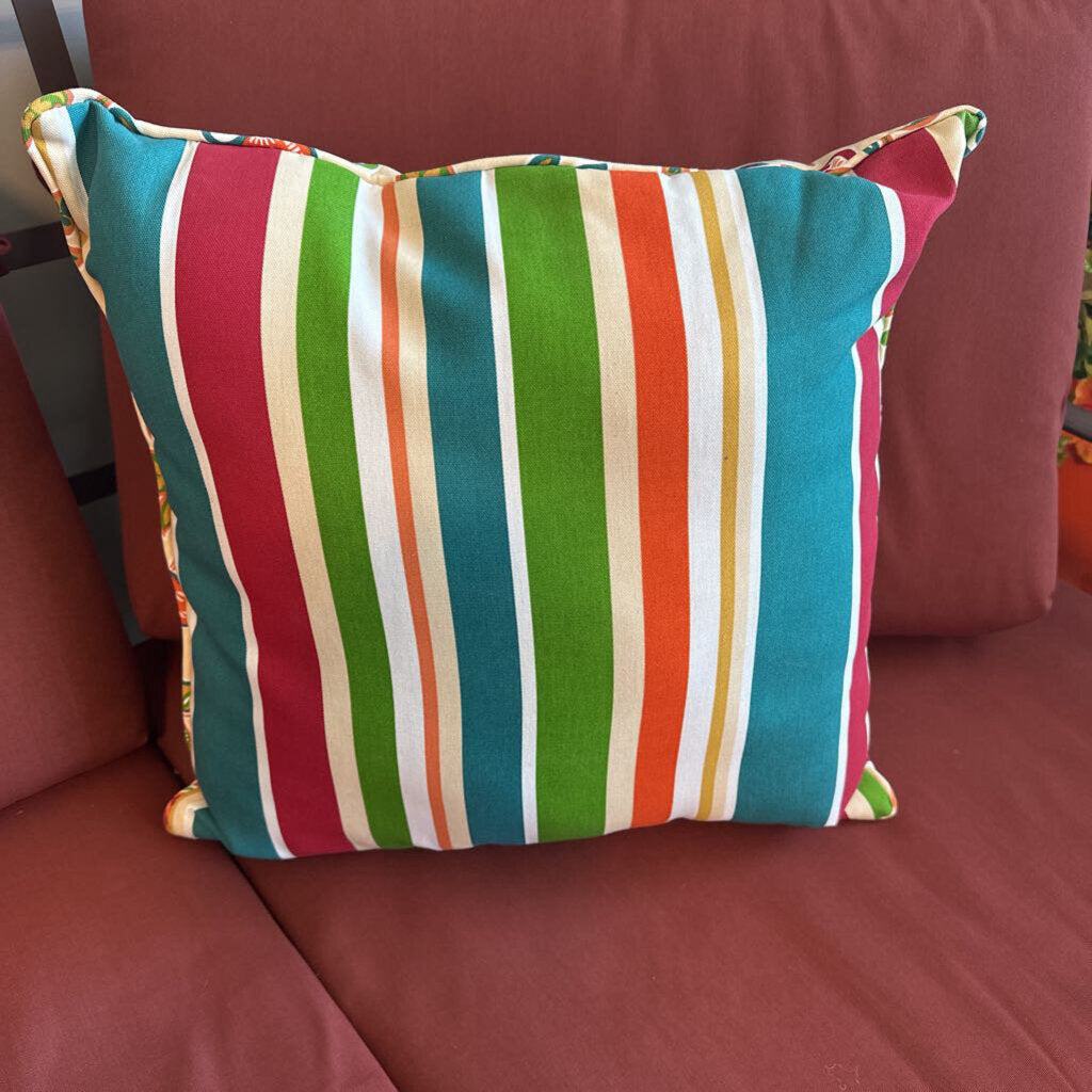 Sunbrella Floral & Striped Reversible Pillow- 19X19