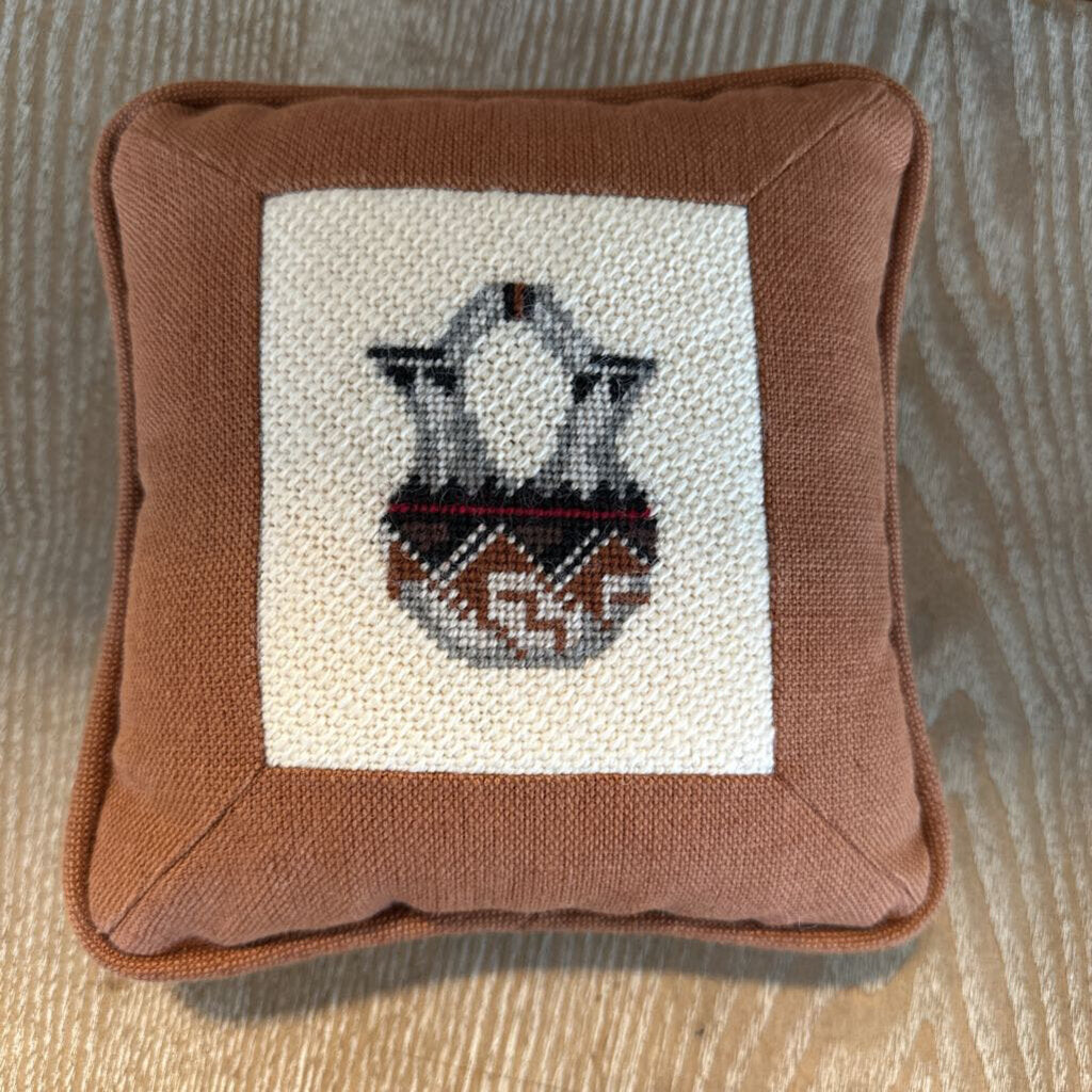 Small Brown Needle Point Pillow- 7.5X3X7.5