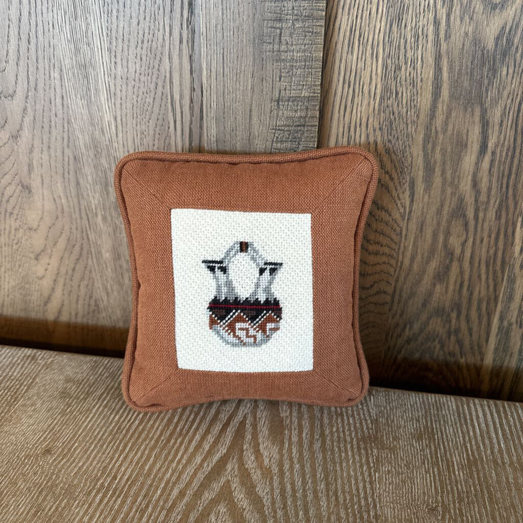 Small Brown Needle Point Pillow- 7.5X3X7.5
