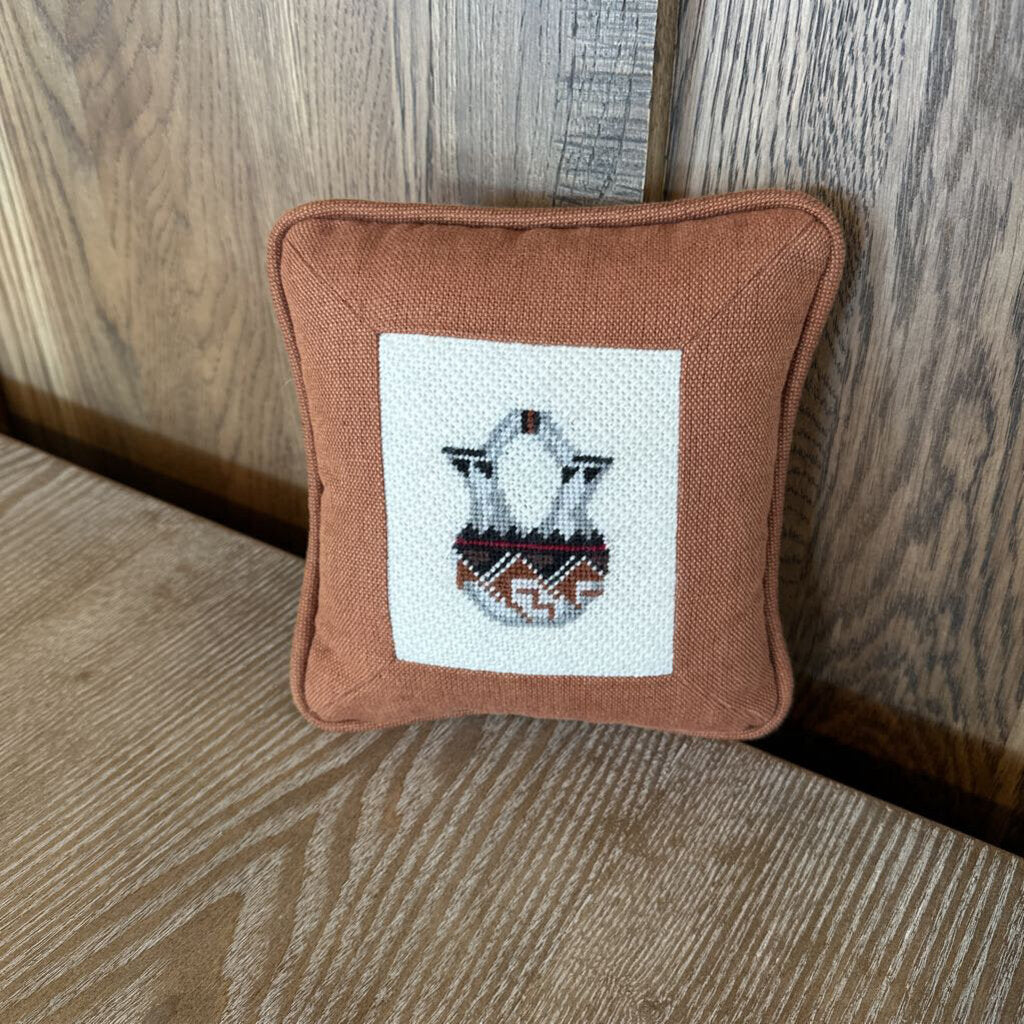 Small Brown Needle Point Pillow- 7.5X3X7.5
