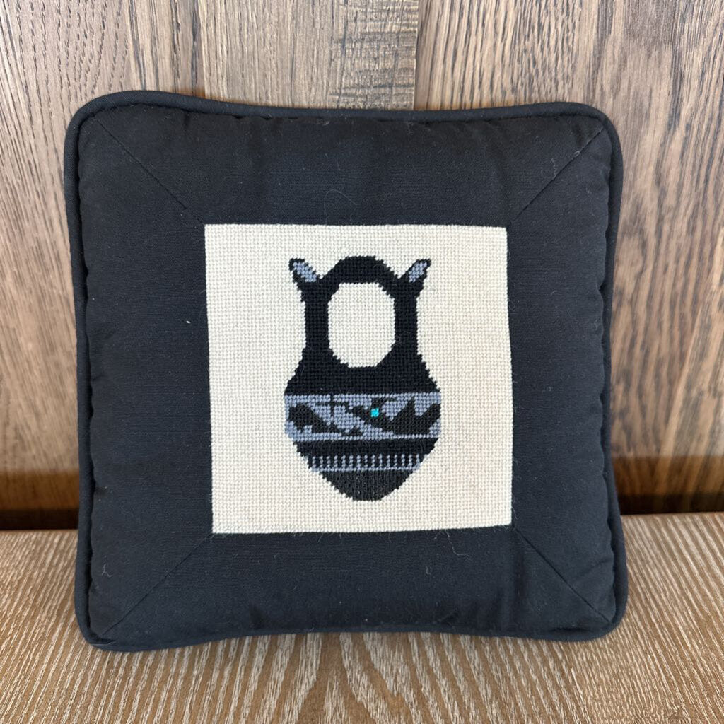 Small Balck Needle Point Pillow- 9X2X9