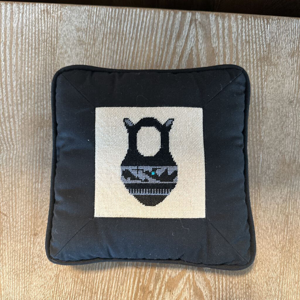 Small Balck Needle Point Pillow- 9X2X9