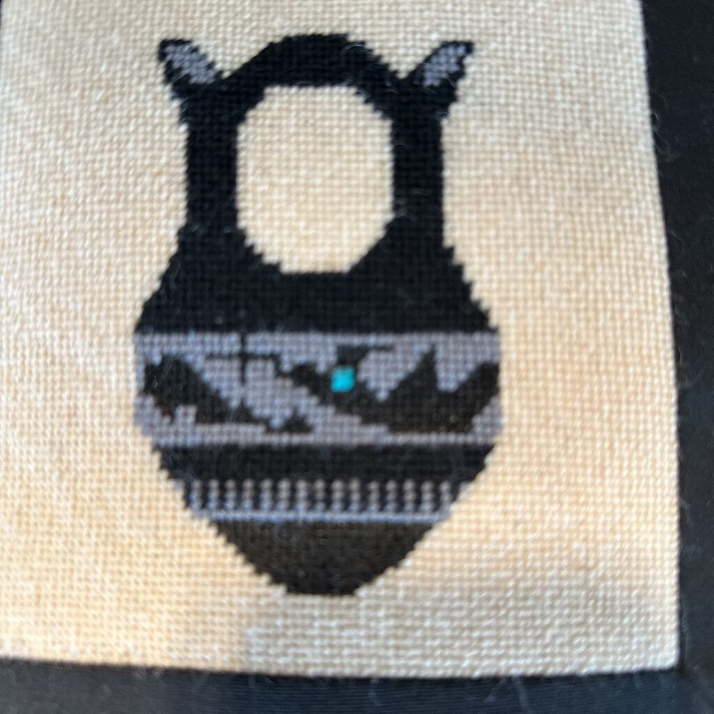 Small Balck Needle Point Pillow- 9X2X9