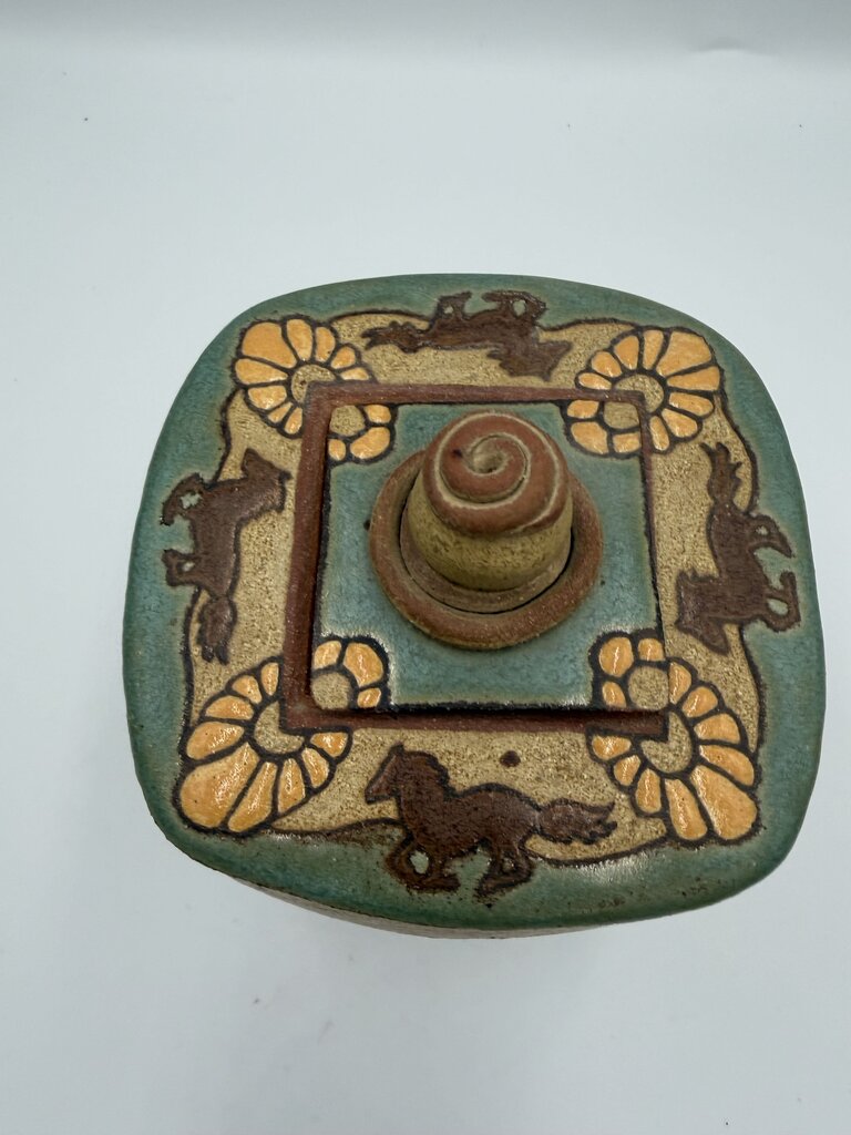 Signed Lidded Pottery Jar W/ Heart Inside- 5X5X7H