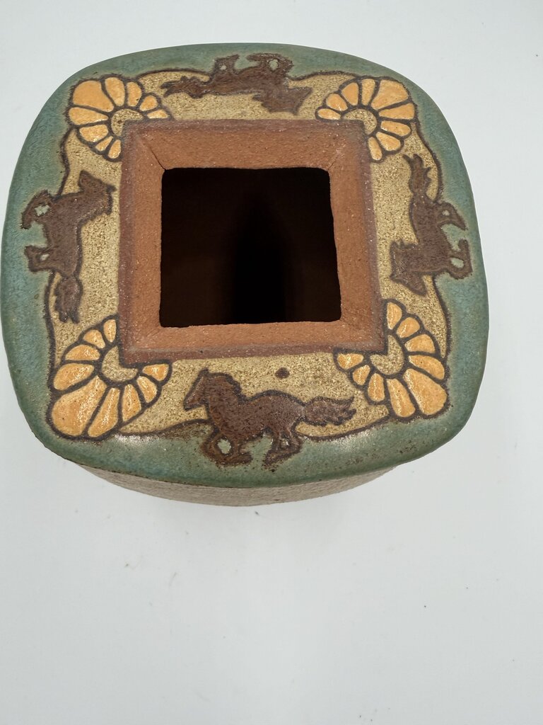 Signed Lidded Pottery Jar W/ Heart Inside- 5X5X7H