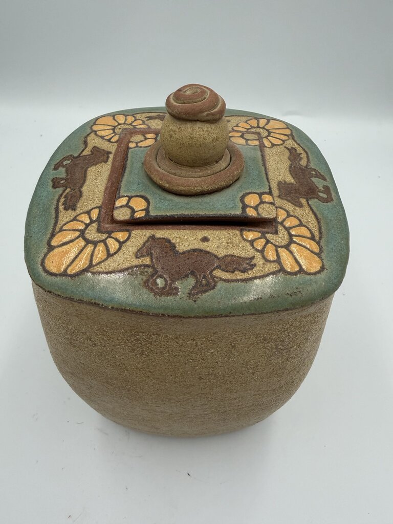 Signed Lidded Pottery Jar W/ Heart Inside- 5X5X7H