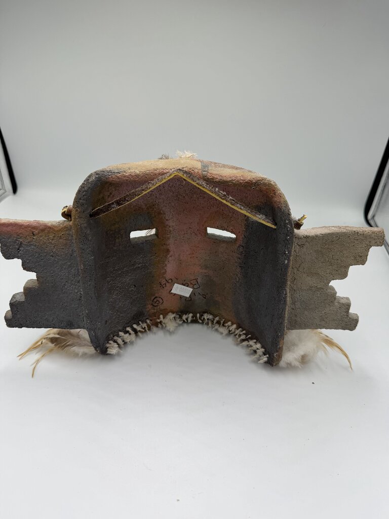 Raku Native American Mask By A.R. Bass W/ Feathers- 12.5X7X9H