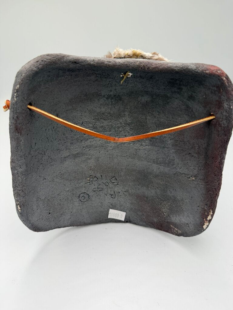 Raku Native American Mask By A.R. Bass W/ Feathers- 7.5X7.5X7.5