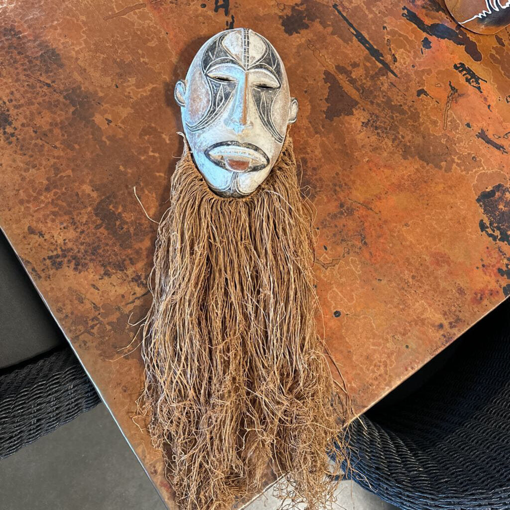 Carved Wood African Mask W/ Beard- 7X5X30H