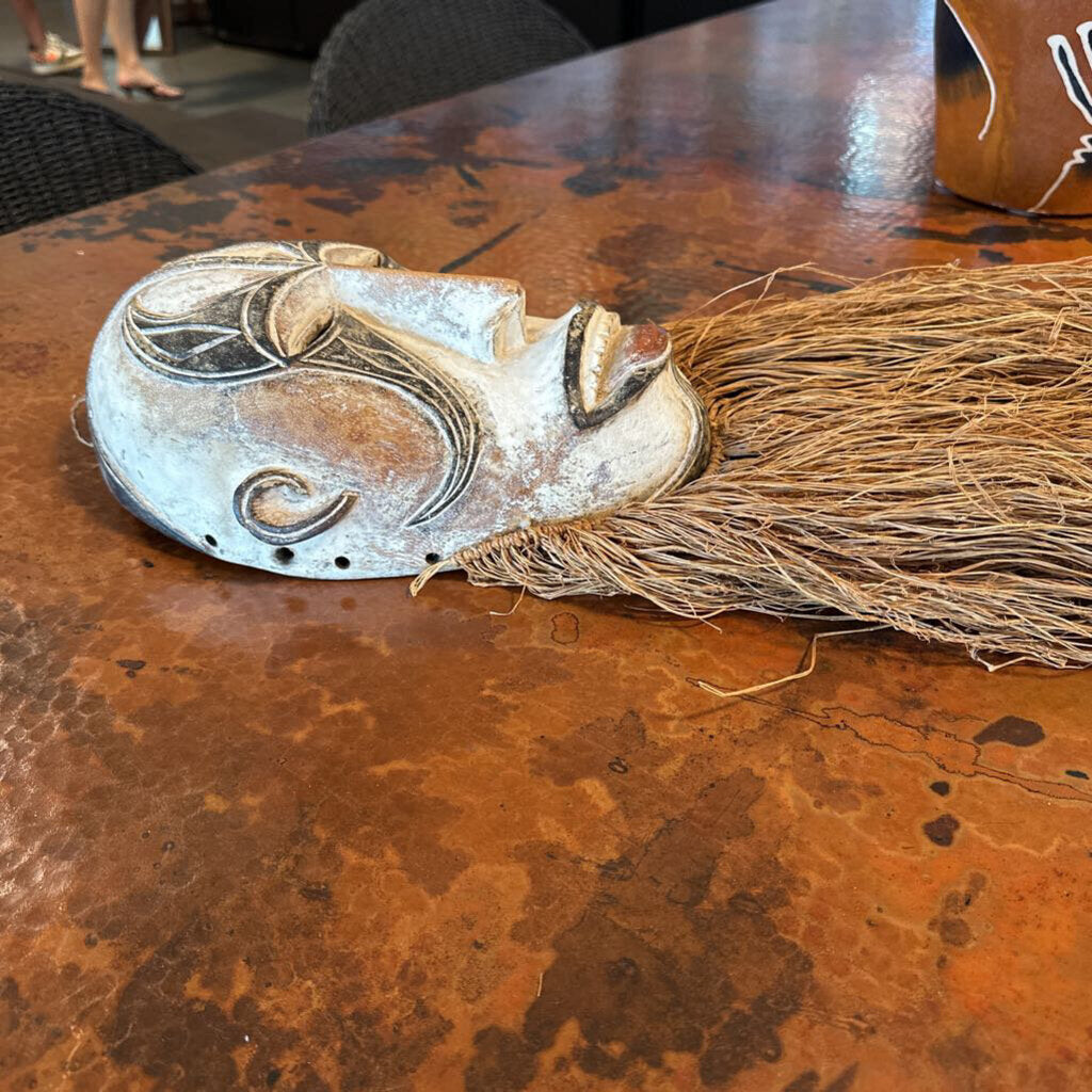 Carved Wood African Mask W/ Beard- 7X5X30H