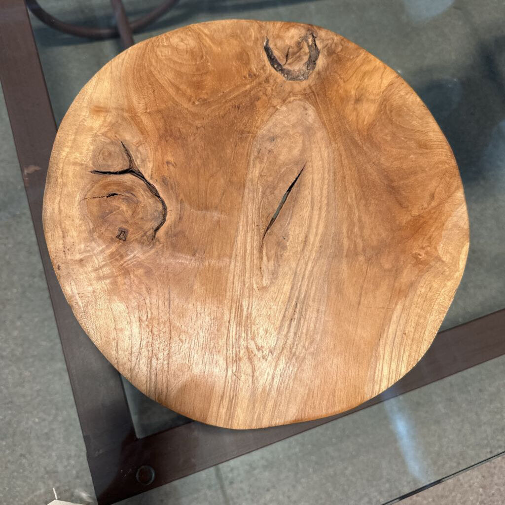 Round Carved Wood Tray-11.5X12X3.5H